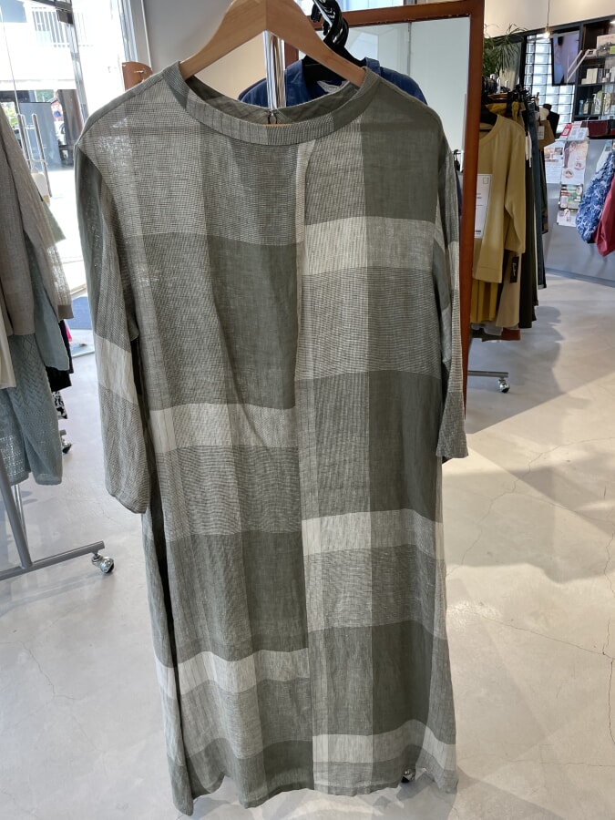 ディネットリッチ　リネンマルチチェックワンピース　グリーン　Fサイズ　￥21780→（20％OFF）￥17424